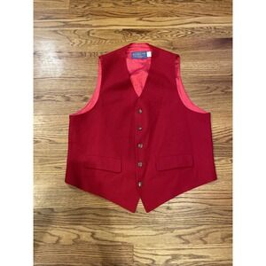 Pendleton Men's 100% Wool Vest Red Size 44 Made In USA Western Rodeo Gold Button